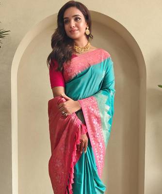 Rama green art silk  woven saree 1