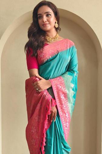 Rama green art silk  woven saree