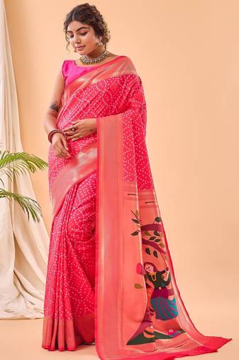 Pink art silk  woven saree