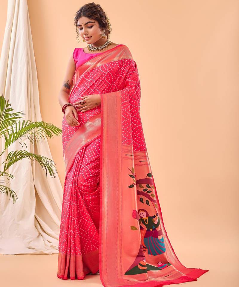 Pink art silk  woven saree