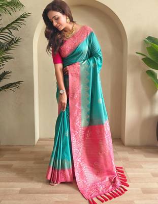 Rama green art silk  woven saree 2