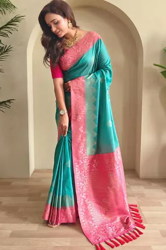 Rama green art silk  woven saree