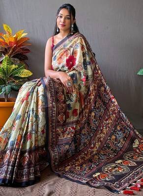 Rama green art silk  woven saree 3