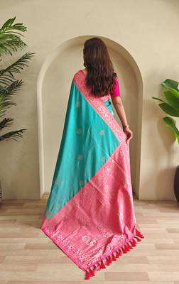 Rama green art silk  woven saree 3