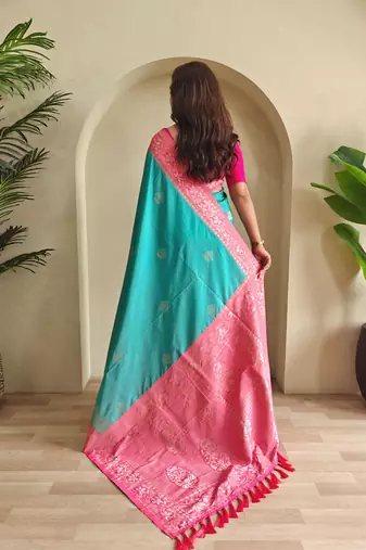 Rama green art silk  woven saree