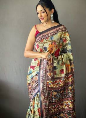 Rama green art silk  woven saree 4