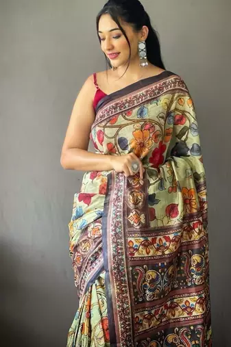 Rama green art silk  woven saree