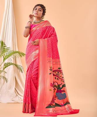 Pink art silk  woven saree 2
