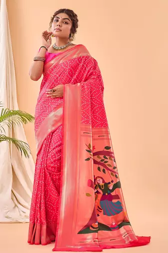Pink art silk  woven saree