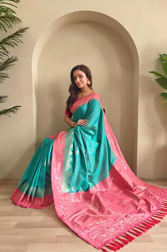 Rama green art silk  woven saree