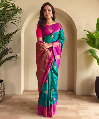 Rama green art silk  woven saree 1