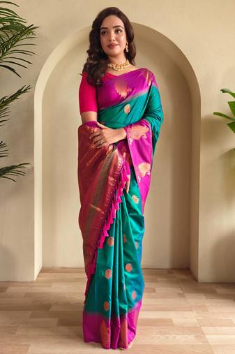 Rama green art silk  woven saree