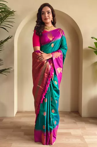 Rama green art silk  woven saree