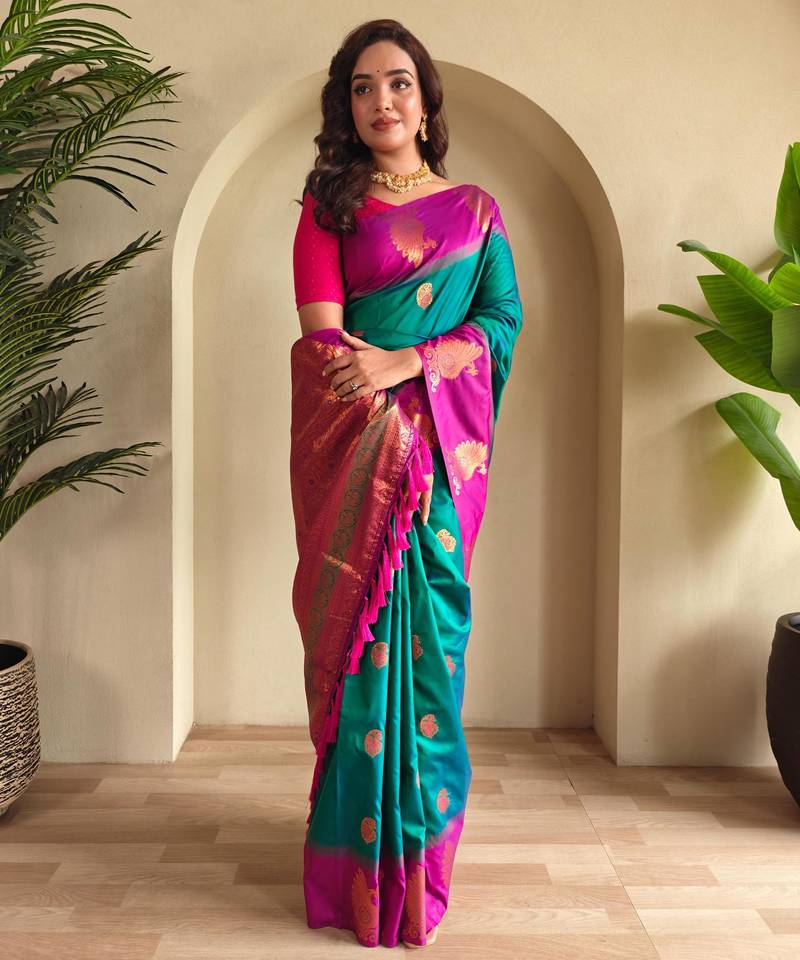 Rama green art silk  woven saree