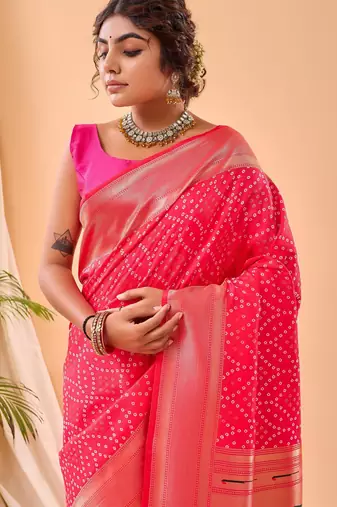 Pink art silk  woven saree