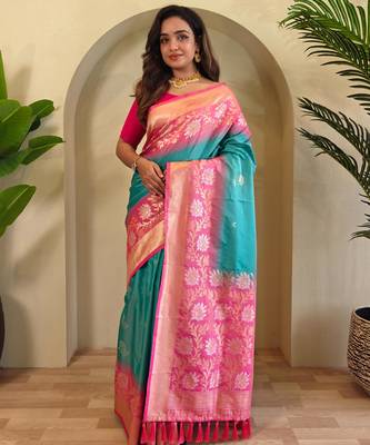 Rama green art silk  woven saree 1