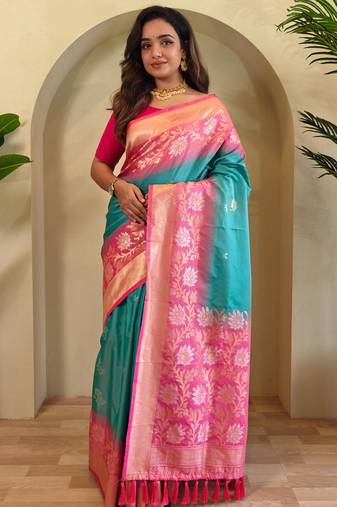 Rama green art silk  woven saree