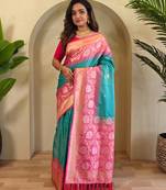 Rama green art silk  woven saree