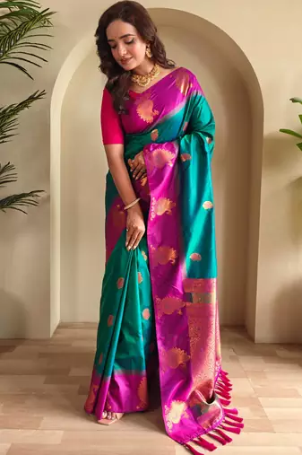 Rama green art silk  woven saree