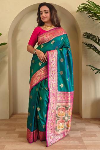 Rama green art silk  woven saree
