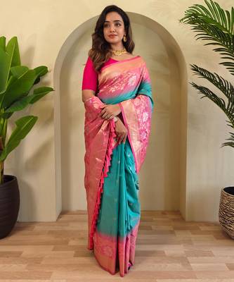 Rama green art silk  woven saree 2