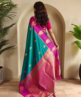 Rama green art silk  woven saree 3