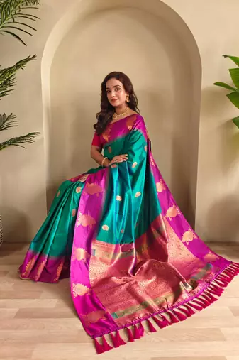 Rama green art silk  woven saree