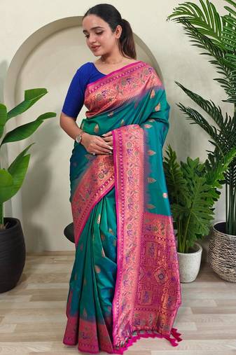 Rama green art silk  woven saree