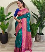 Rama green art silk  woven saree