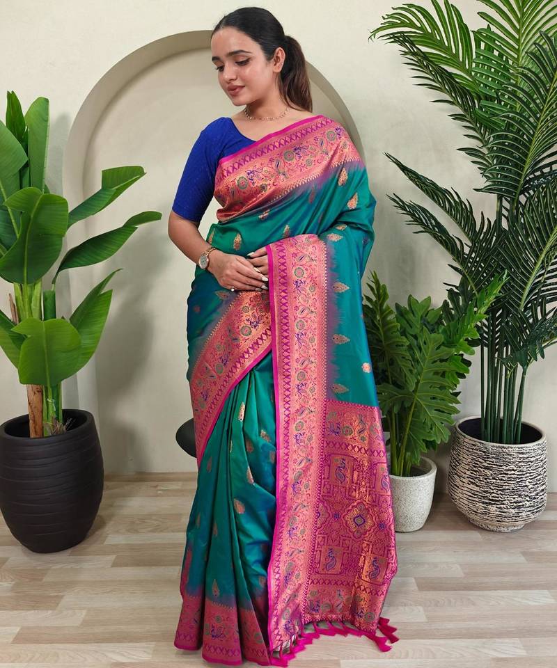Rama green art silk  woven saree