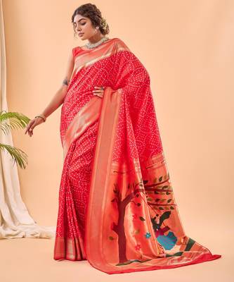 Red art silk  woven saree 1