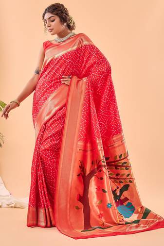 Red art silk  woven saree