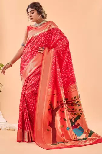 Red art silk  woven saree