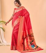 Red art silk  woven saree