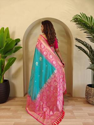 Rama green art silk  woven saree 3