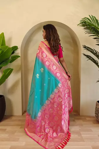 Rama green art silk  woven saree
