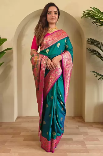 Rama green art silk  woven saree