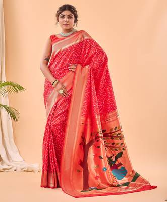 Red art silk  woven saree 2