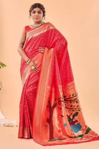 Red art silk  woven saree
