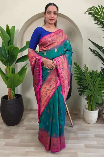 Rama green art silk  woven saree