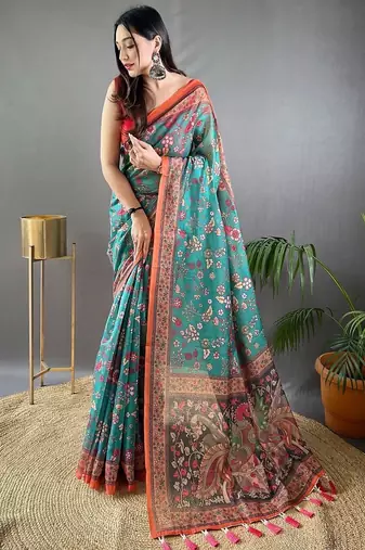 Rama green art silk  woven saree