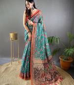 Rama green art silk  woven saree