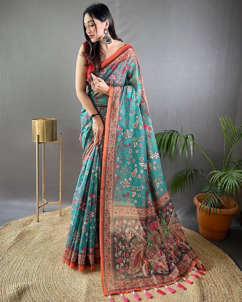 Rama green art silk  woven saree