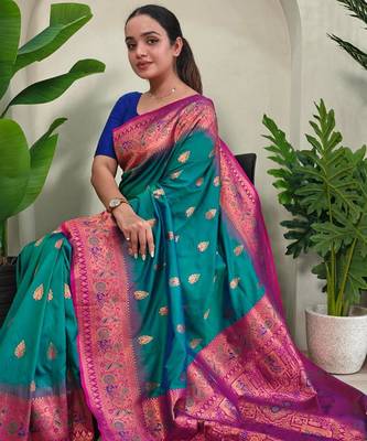 Rama green art silk  woven saree 3