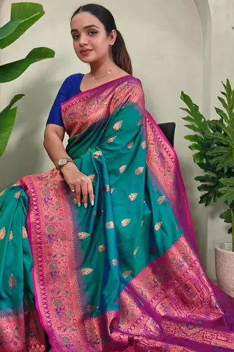 Rama green art silk  woven saree