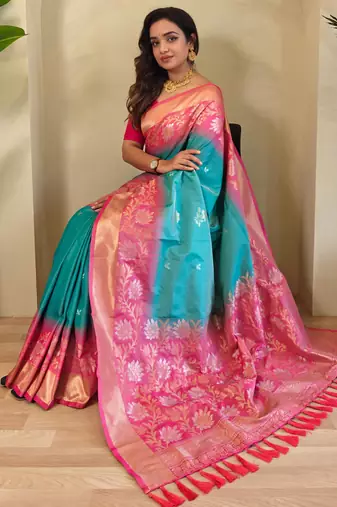 Rama green art silk  woven saree