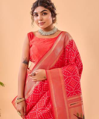 Red art silk  woven saree 3