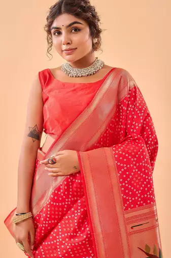 Red art silk  woven saree