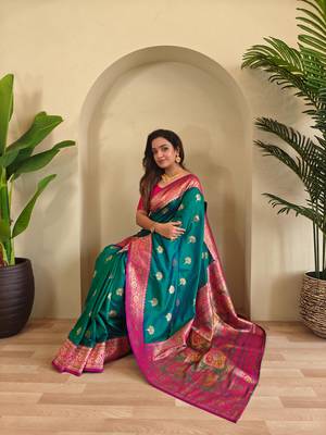 Rama green art silk  woven saree 3