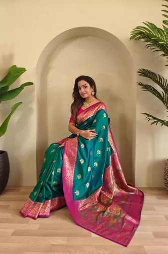 Rama green art silk  woven saree
